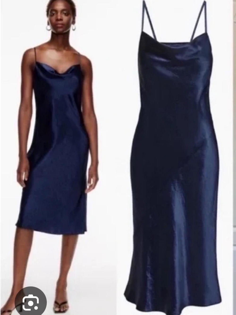 Aritzia Navy Satin Cowl Slip Midi Dress